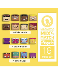 Juego de Amigos Magnéticos Multirraciales 16 Piezas - Bloques de Madera 2