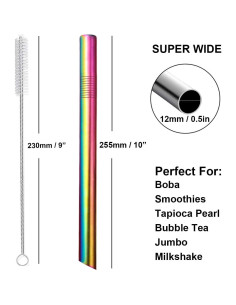 Popotes Reutilizables Morneve de Acero Inoxidable 10" para Boba 2