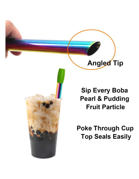 Popotes Reutilizables Morneve de Acero Inoxidable 10" para Boba