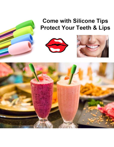 Popotes Reutilizables Morneve de Acero Inoxidable 10" para Boba