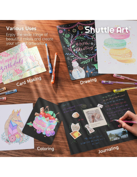 Bolígrafos de Gel Pastel Shuttle Art 24 Colores para Papel Negro
