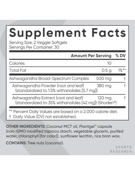 Softgels de Ashwagandha Sports Research 60 Cápsulas Veganas