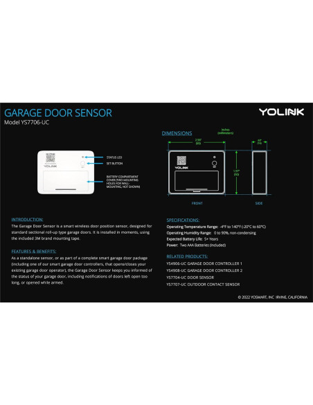 Sensor de Puerta de Garaje Inteligente YoLink con Hub