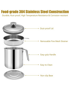 Contenedor de Grasa de Tocino Zalaxt 1.3L Acero Inoxidable 2