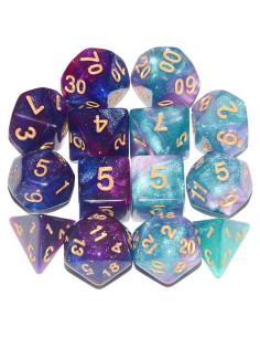 Dados DND 2 Sets 14 Piezas Brillantes Espaciales