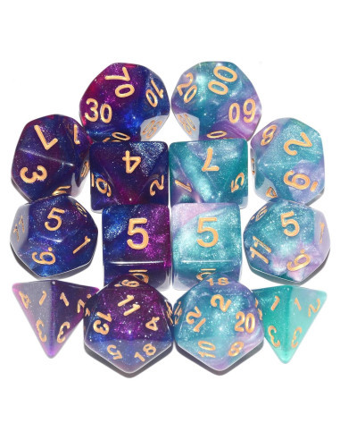 Dados DND 2 Sets 14 Piezas Brillantes Espaciales