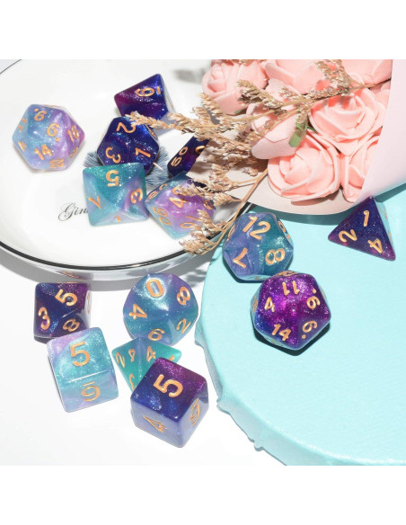Dados DND 2 Sets 14 Piezas Brillantes Espaciales Dados DND 2 Sets 14 Piezas Brillantes Espaciales