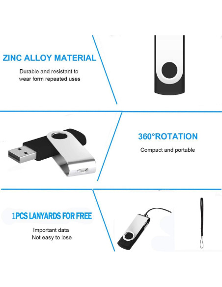 3 Unidades USB 2.0 1GB EASTBULL Flash Drive Metal Negro