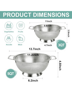 Colador de Acero Inoxidable Kaishun 3QT Apto Lavavajillas 2