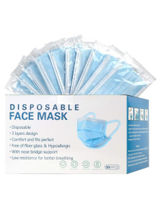 Mascarillas Desechables 50 Piezas Azul 3 Capas Protección Adultos