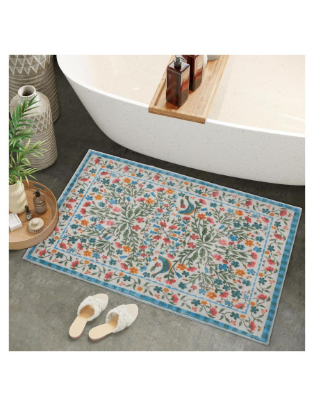 Alfombra de Baño Antideslizante Urtlmaji Beige Floral 45.7x66 cm