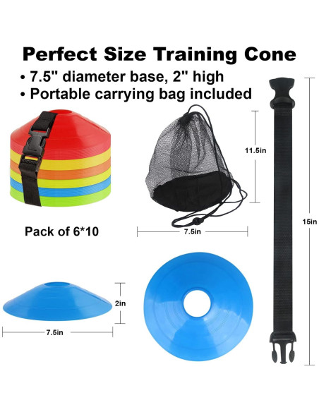 60 Conos de Fútbol DUNCHATY con Bolsa de Transporte