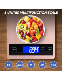 Escala Digital de Cocina VIRENZZO 15kg USB Acero Inoxidable 2