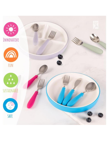 Cubiertos para Niños Elk y Amigos - Juego 6 Piezas con Silicona
