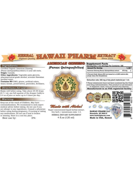 Extracto Líquido de Ginseng Americano HawaiiPharm 59 ml