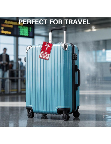 Etiqueta de Equipaje Médico TINNALART Roja y Blanca 9x5 cm