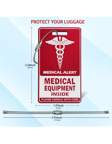 Etiqueta de Equipaje Médico TINNALART Roja y Blanca 9x5 cm