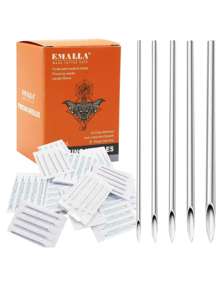 Kit de Perforación de Orejas y Nariz Romlon - 100 Piezas Acero Inoxidable 12G a 20G