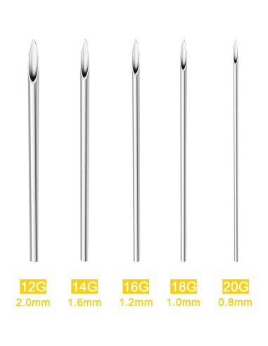 Kit de Perforación de Orejas y Nariz Romlon - 100 Piezas Acero Inoxidable 12G a 20G