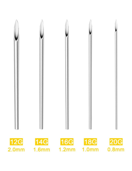 Kit de Perforación de Orejas y Nariz Romlon - 100 Piezas Acero Inoxidable 12G a 20G