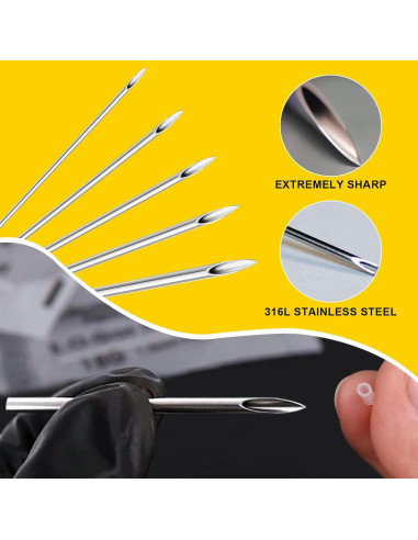 Kit de Perforación de Orejas y Nariz Romlon - 100 Piezas Acero Inoxidable 12G a 20G