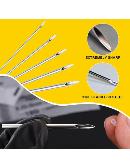 Kit de Perforación de Orejas y Nariz Romlon - 100 Piezas Acero Inoxidable 12G a 20G