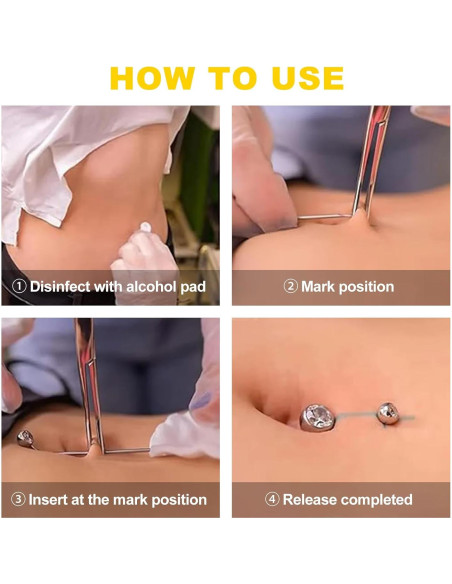 Kit de Perforación de Orejas y Nariz Romlon - 100 Piezas Acero Inoxidable 12G a 20G