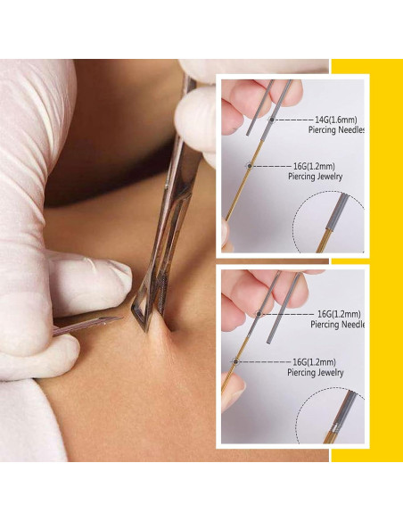 Kit de Perforación de Orejas y Nariz Romlon - 100 Piezas Acero Inoxidable 12G a 20G