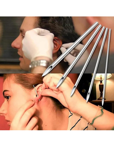 Kit de Perforación de Orejas y Nariz Romlon - 100 Piezas Acero Inoxidable 12G a 20G