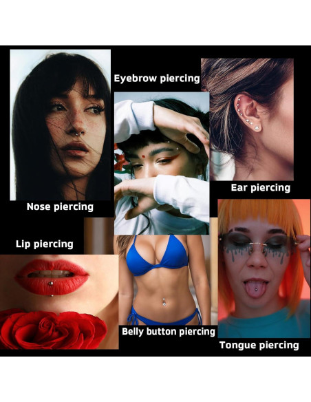 Kit de Perforación de Orejas y Nariz Romlon - 100 Piezas Acero Inoxidable 12G a 20G