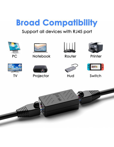 Acoplador RJ45 Dingsun Hembra a Hembra para Ethernet Cat5e/6/7 - Negro