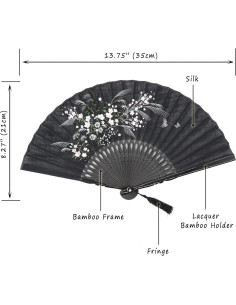 Abanico Plegable OMyTea Negro de Bambú y Seda 21x38cm 2