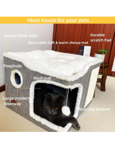 Cama para Gatos Heerduos 2 Niveles Gris 43.2x33 cm 2