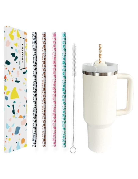 Pajitas Reutilizables de Leopardo 30cm - 4 Paquete Miyinla