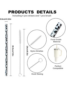 Pajitas Reutilizables de Leopardo 30cm - 4 Paquete Miyinla 2