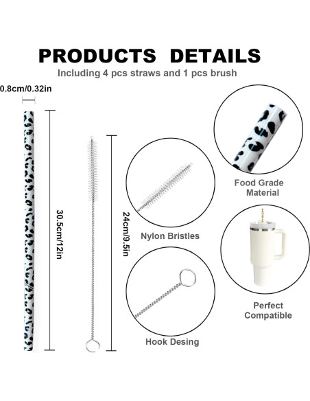 Pajitas Reutilizables de Leopardo 30cm - 4 Paquete Miyinla