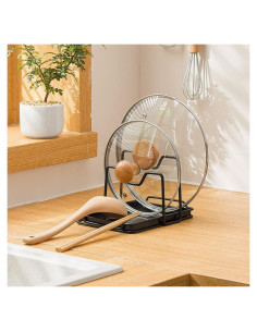 Soporte para Tapas de Ollas SUNFICON con Bandeja Goteo Negro