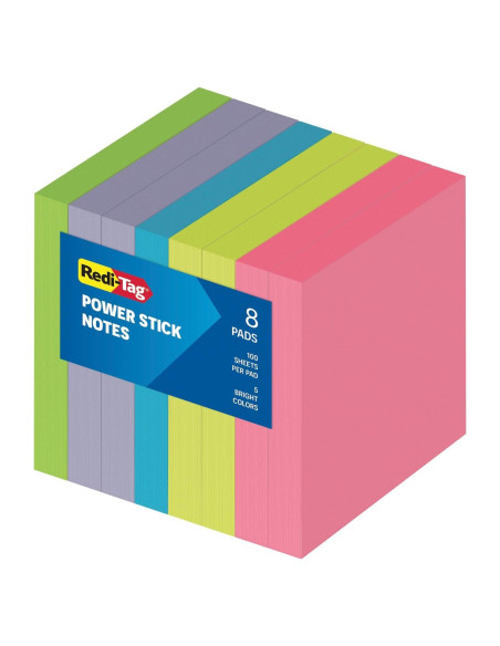 Notas Adhesivas Redi-Tag 7.62x7.62cm, Paquete de 8 Colores Brillantes