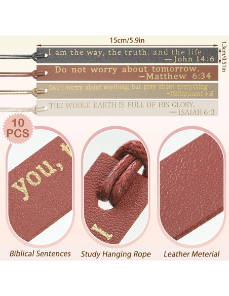 10 Marcadores de Cuero Skyygemm con Versículos Bíblicos