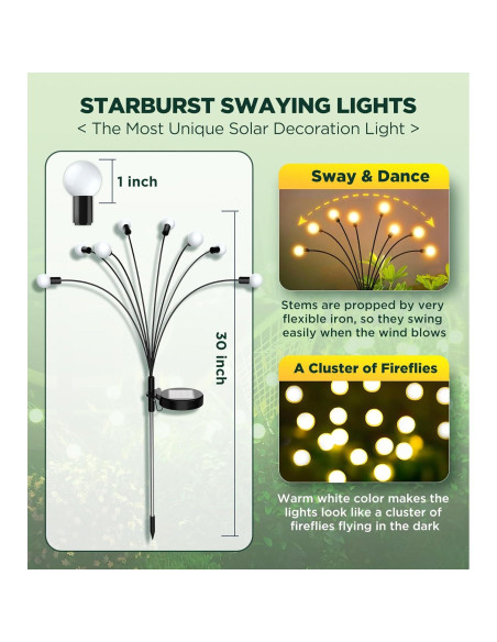 Luces de Jardín Solar ULAIYO, 2 Piezas, 8 LED, IP65 Luces de Jardín Solar ULAIYO, 2 Piezas, 8 LED, IP65