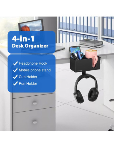 Organizador de Escritorio Clip-on 3-en-1 Rosline Negro