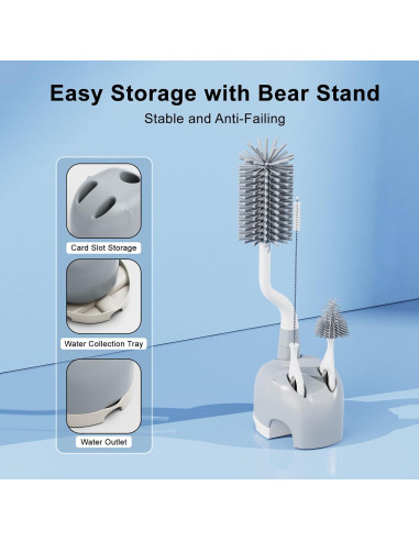 Juego de Cepillos de Botellas ePiiChua 3 en 1 Silicona Gris