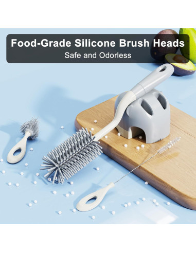 Juego de Cepillos de Botellas ePiiChua 3 en 1 Silicona Gris