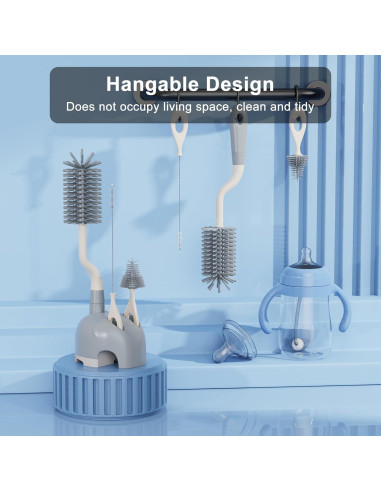 Juego de Cepillos de Botellas ePiiChua 3 en 1 Silicona Gris