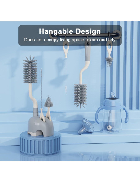 Juego de Cepillos de Botellas ePiiChua 3 en 1 Silicona Gris