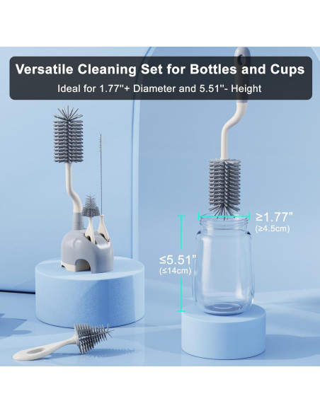 Juego de Cepillos de Botellas ePiiChua 3 en 1 Silicona Gris