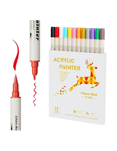 12 Marcadores Acrílicos GenuisArt Doble Punta Multicolor 0.5mm