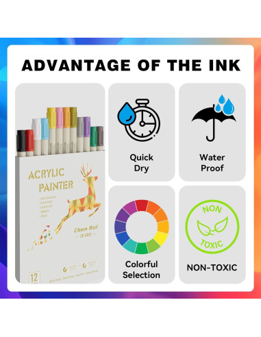 12 Marcadores Acrílicos GenuisArt Doble Punta Multicolor 0.5mm