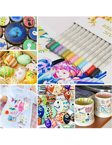 12 Marcadores Acrílicos GenuisArt Doble Punta Multicolor 0.5mm