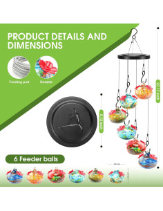 Alimentador de Colibríes PIREKZUNT 1.33L Vidrio Multicolor 2